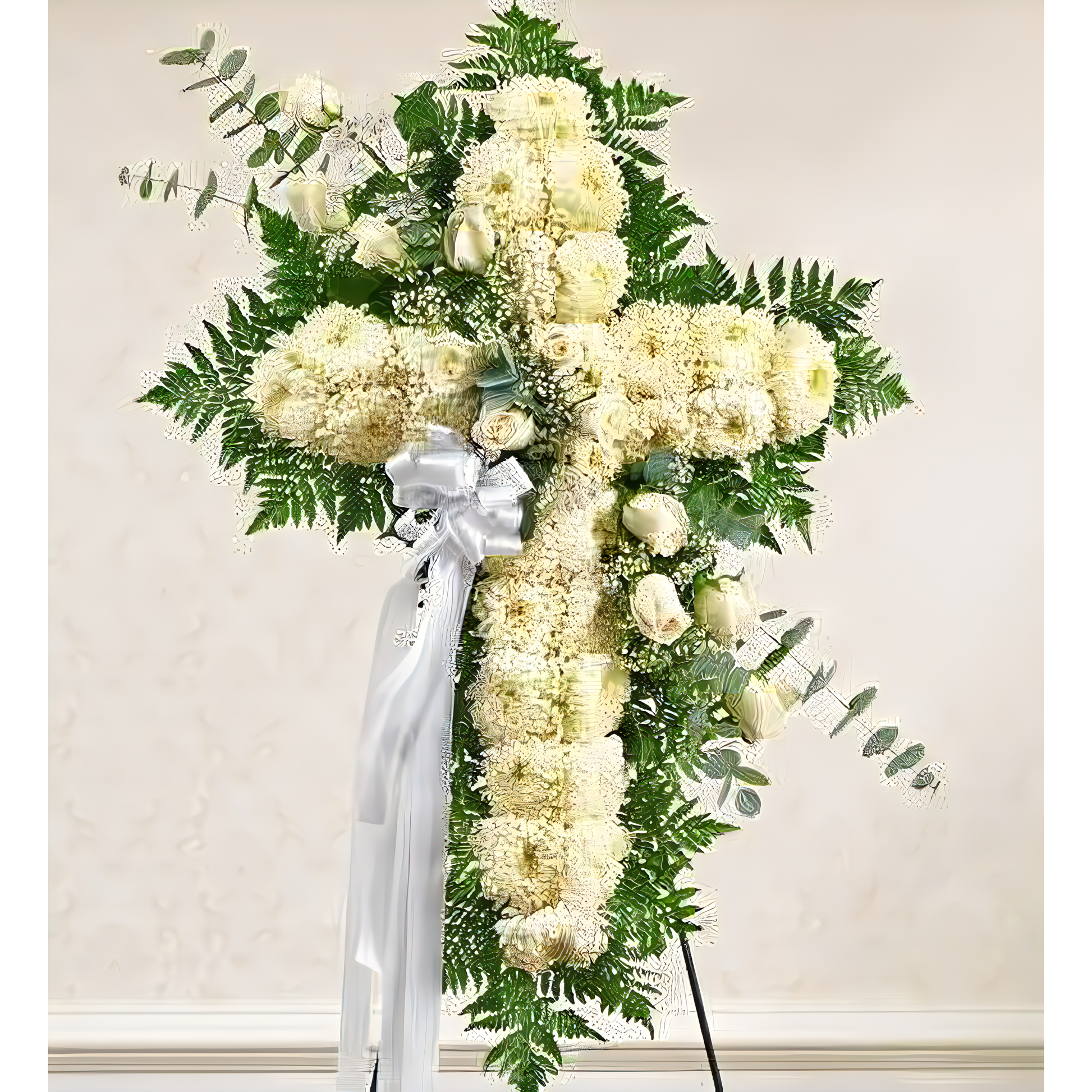 NYC Flower Delivery - Peace and Prayers Standing Cross - White - Funeral > Crosses
