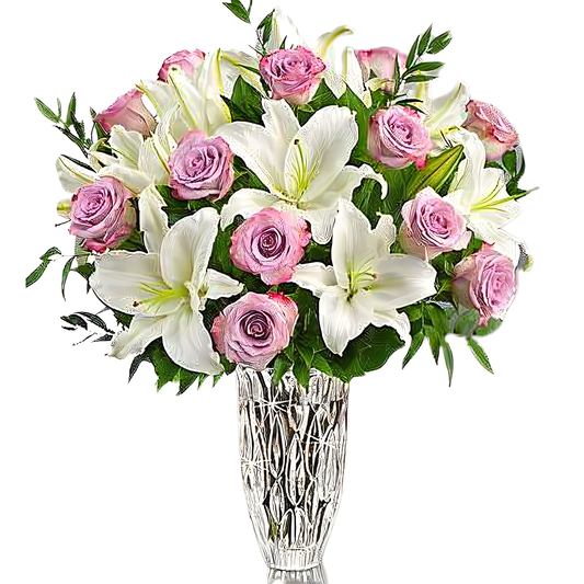 Manhattan Flower Delivery - Marquis by Waterford Sympathy Rose and Lily - Funeral > Vase Arrangements