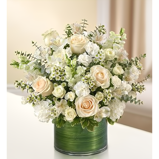 NYC Flower Delivery - Cherished Memories - All White - Funeral > Vase Arrangements