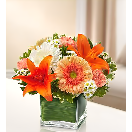 NYC Flower Delivery - Healing Tears - Peach, Orange and White - Funeral > Vase Arrangements